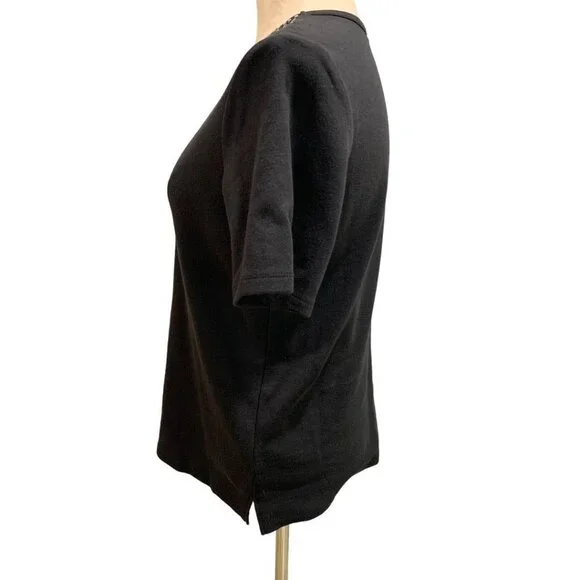 XS Quacker Factory Women's V-Neck Embellished Tshirt Short Sleeve Black - Picture 3 of 7